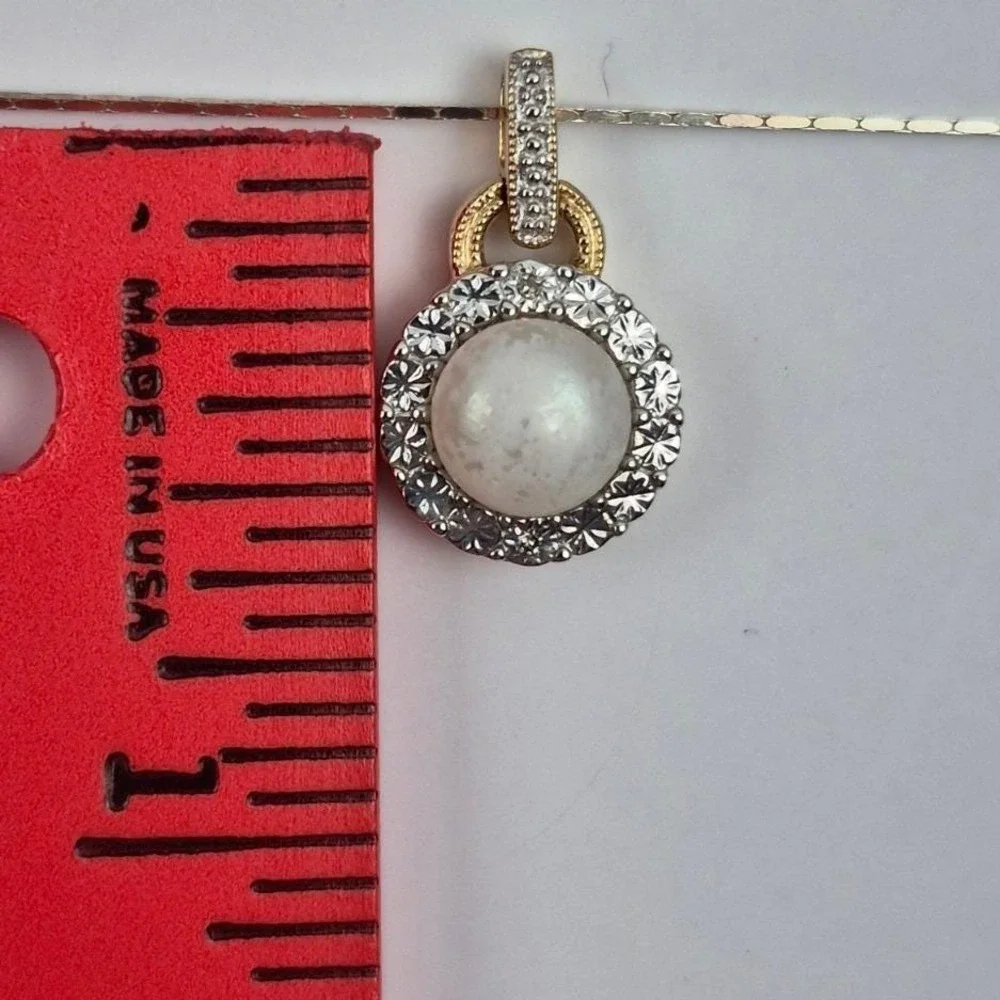 VTG Italian 925 Silver Halo Pendant Necklace Pearl Clear Stone Dainty Estate 18
